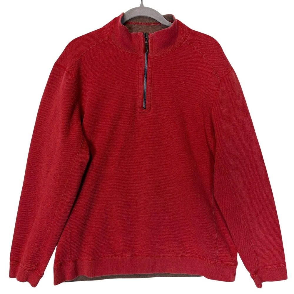 Tommy Bahama Sweater Mens‎ L Red 1/4 Zip Mock Neck Raglan Knit Pullover Soft